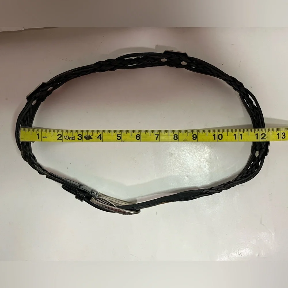Black Braided Leather Western Belt Silver Accents Size Small